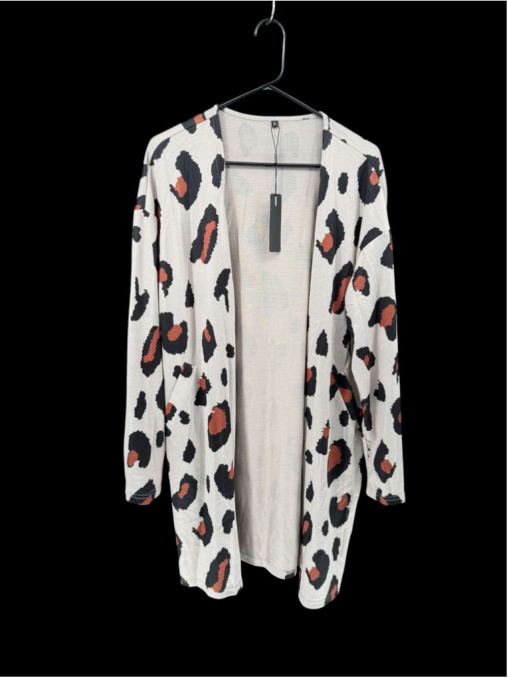 Women's Ouges Leopard Print Cardigan Sweater White Black Size XL